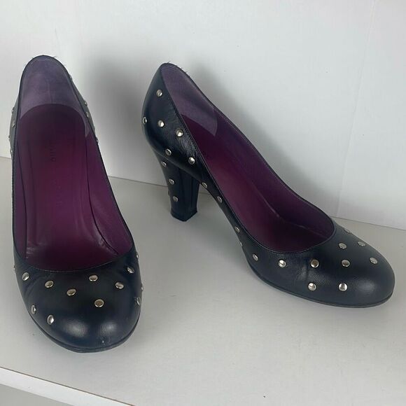Marc Jacobs Rounded Toe Silver Stud Embellished Heels 37 Black - Picture 2 of 10